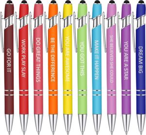 SuSohr 10 Pieces Motivational Inspirational Pen Quotes Pen Ballpoint Pen with Stylus Tip Pen Encouraging Stylus Pen Messages Pen Inspirational Pen Set Metal Black Ink